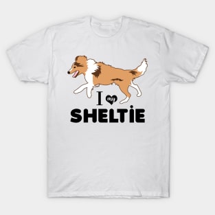 Shetland Sheepdog Sheltie Pattern Miniature Collie Dog Breed in Blue T-Shirt